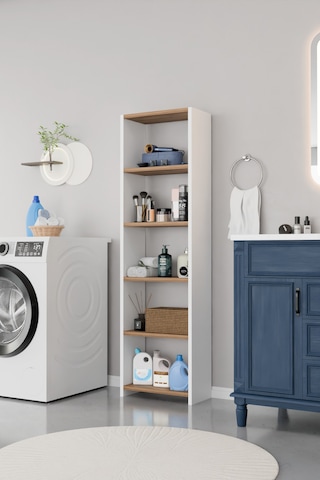 Alpaevmobilya Ahşap 5 Raflı 150 Cm Çok Amaçlı Açık Banyo Dolabı Düzenleyici Raf Ve Çamaşır Odası Dolabı Beyaz - Atlantik Çam