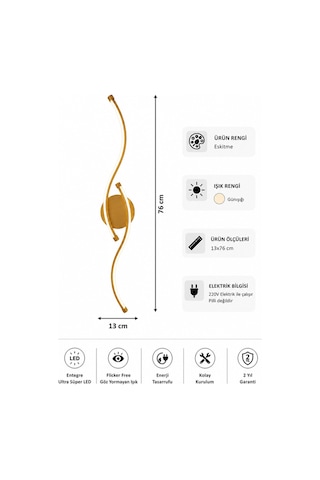 AvizeGO Pera Modern Led Duvar Apliği Günışığı Eskitme