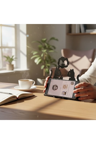 Kedi Figürlü Metal Masaüstü Dekor Kahve Sohbeti Tasarım Obje