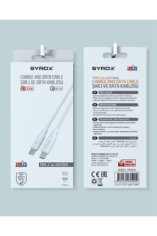 Syrox PD18LK 18W 3.0A Type-C To Apple Uyumlu iPhone Pd Şarj Kablosu