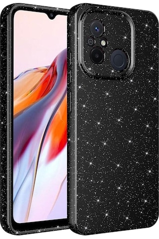 Xiaomi Redmi 12c Kılıf Kamera Korumalı Simli Lüks Zore Koton Kapak Siyah