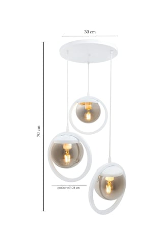 Halka 3 Lu Tepsi. Glop Füme Rengi Camlı Beyaz Avize. Salon, Mutfa Beyaz