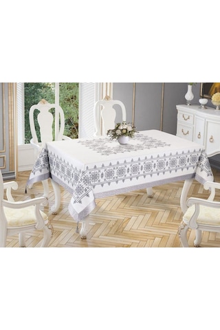 Kanaviçe Baskılı Sultan Masa Örtüsü Silver 160X300 Cm (541544345)