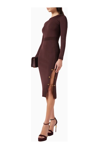 Elisabetta Franchi Zincir Ve Taş Detaylı Burgundy, Triko Midi Elbise Bordo