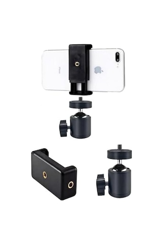 Saywın Çift Girişli Telefon Tutuculu Tripod Slr Kamera İçin 360 Derece Dönebilen Metal Mafsal Aparatı 1/4 -