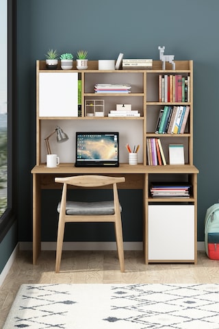 Liga Çalışma Masası Kitaplıklı Bilgisayar Masası Sepet-beyaz Sepet-beyaz