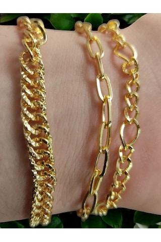 Feron Accessories Kadın 3 Adet Bileklik Kombin Seti Gold