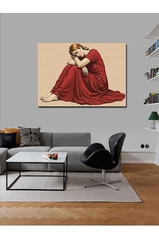 Kanvas Tablo Hüzünlü Kırmızı Elbise Kadını 70cmx100cm