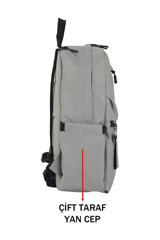 Gri Okul Sırt Çantası Ortaokul Lise Geniş İç Hacim Su Geçirmez Kumaş Yandan Cepli Gri