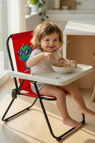 Exent Kids 2 6 Yaş, Baby Dinazor Katlanır Portatif Mama Sandalyesi, Tak-çıkar Masa İle-kırmızı