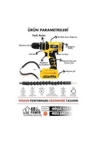 Assur ASR026 12V Çift Akülü Vidalama Darbeli Şarjlı Matkap Sarı