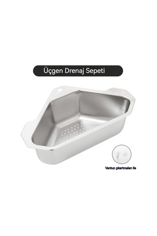 Eastmeetwest - 304 Paslanmaz Çelik Lavabo Filtresi, Deliksiz Üçgen Raf, Artıklar İçin Pratik Çözüm Gümüş