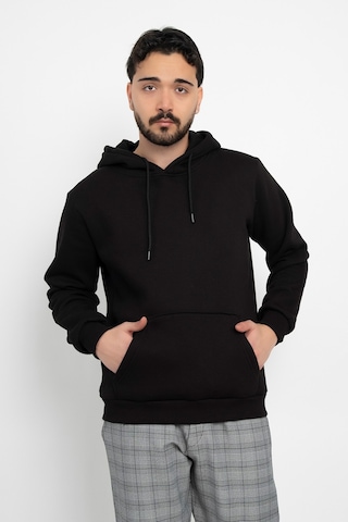 Dasüniforma Basic Baskısız 3 İplik Kapüşonlu Unisex Kanguru Cepli Kapüşonlu Sweatshirt Hoodie Sweat Siyah