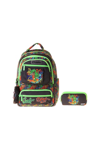Kaukko Kids Street Siyah - Yeşil Erkek Çocuk İlkokul Sırt Çantası Ve Kalem Çantası Seti - Setkk-l5414c Çok Renkli