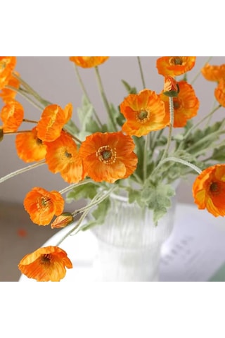 Yapay Çiçek Gelincik Çiçeği Turuncu Renk 3 Çiçek 1 Tomurcuk 59cm