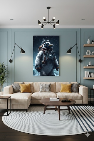 Astronot İmparator Penguen Uzay Görevi Bilim Kurgu Kar Fırtınası Konsept Sanat Cam Tablo
