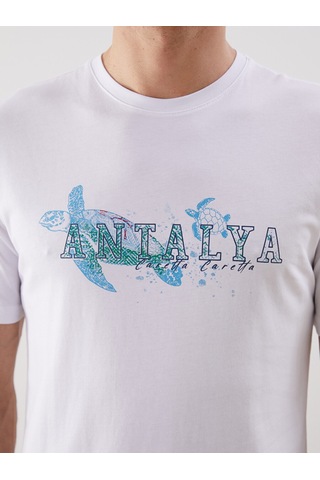 Lcwaıkıkı Classic Beyaz Bisiklet Yaka Antalya Baskılı Penye Erkek Tişört