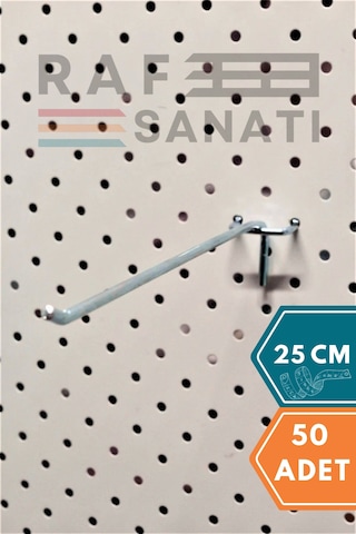 Fon Kancası Delikli Pano Kancası 25 Cm - Askı Kanca Raf Askısı Raf Aksesuar Tel Askı Raf Kancası 50 Adet
