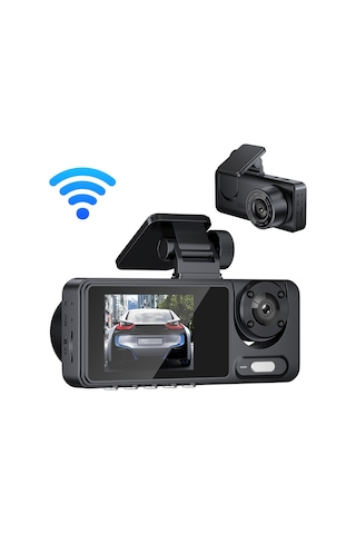 Lemestar Üçlü Kamera Araç Kaydedici - 1080p Full Hd Gece Görüşü - Ön+iç+arka Eşzamanlı Kayıt - Wifi İle Bağlantı Desteği