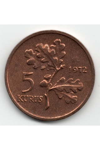 5 Kuruş 1972 Çil Eski Madeni Para