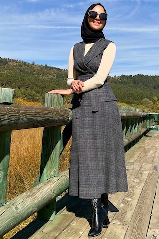 Azize Etek Yelek Takım Antrasit Çok Renkli