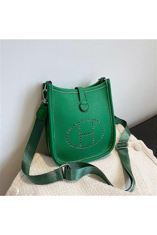 Moda Kadın Düz Renk Basit Küçük Kare Çanta Doku Tek Omuz Çapraz Askılı Pu Harf Bayan Çanta Haki Diğer