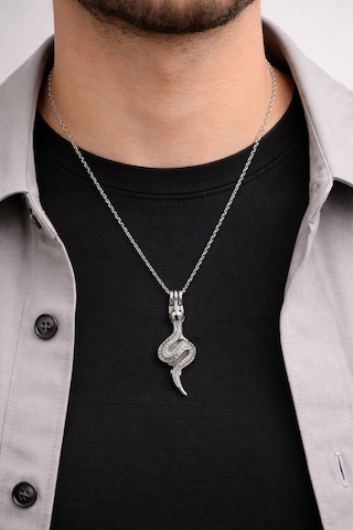 Yılan Figürlü Metal Kolye Gümüş Renk 60 Cm Zincir Unisex Çok renkli