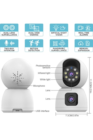 1080p Akıllı Wifi Kamera Kablosuz Monitör Kamerası İki Lensli 2.4g/5g Bağlantı Tam Renkli Gece Görüşü İki Yönlü Konuşma Hareket Algılama Alarm Hatırlatıcı Kablosuz Kamera Ev Ofis Dış Mekan İç Mekan Beyaz