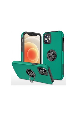Apple İphone Uyumlu 12 Kılıf Elit Yüzüklü Kapak - Yeşil Renk
