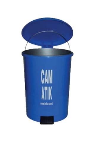 Omnipazar Sy-4219 Mavi Cam Atık Kovası Pedallı Yuvarlak İç Kovalı 40 Lt Mavi