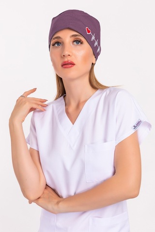 Unisex Leylak Kalp Ritim Nakışlı Doktor Hemşire Hastane Medikal Cerrahi Bonesi Mor