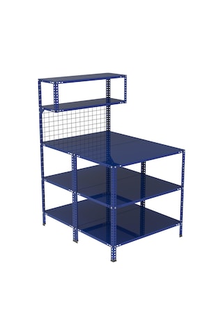 3 Katlı Duble Mavi Paketleme Masası 118x93 Cm - 2 Raflı Tel Kafesli , Atölye, Depo, Hobi Çalışma Masası Mavi
