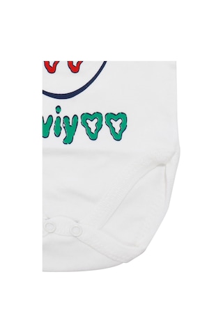 Bebegen Unisex Beyaz Halam Beni Çok Seviyor Yazılı Askılı Zıbın Çok Renkli