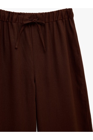 Koton Rahat Kalıp Beli Bağcıklı Geniş Paça Keten Karışımlı Pantolon Kahverengi 6sal40002ıw Kahve