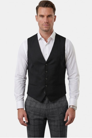 Deepsea Erkek Antrasit Slim Fit Ekose 3 Lü Takım Elbise Siyah Yelekli Kare Desenli Takım 2601589