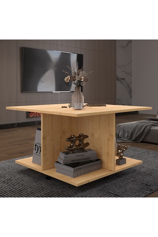 Asra Trend Kare Orta Sehpa OS002 %100 MDF Tekerlekli 4 Bölmeli Raf Takımı Safir Meşe