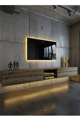 Resital Ledli Duvara Monte Tv Sehpası - Ceviz - W6009-2 Ceviz
