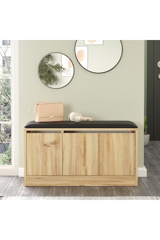 Robin Home Comfort Puflu Minderli Oturaklı Ayakkabılık 3 Kapaklı Kahverengi