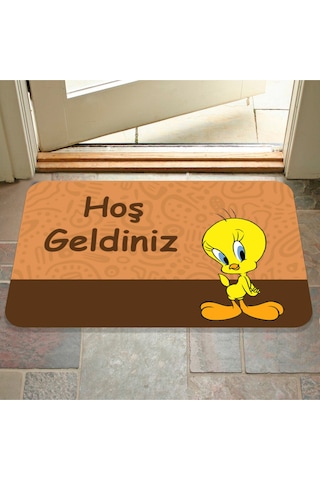 Bebek Uyuyor Yazılı Dekoratif Dış Kapı Önü Ve Iç Mekan Paspası Yıkanabilir Turuncu