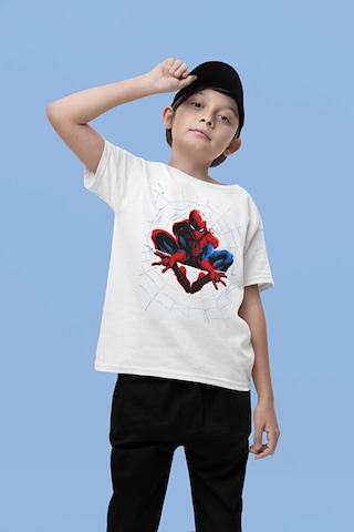 Sevbano Örümcek Adam Baskılı Unisex Spider-man Film Çocuk Tişört 1-12 Ya Beyaz