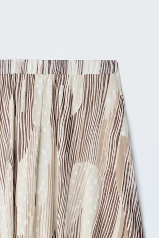 Sateen Desenli Kloş Etek - Kahve-137638