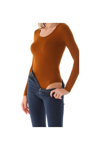 Penyebizden Kadın Viskon Dekolte Yaka Çıtçıtlı Zıbın Body-kahve