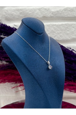 925 Ayar Gümüş Mistik Topaz Taşlı Özel Tasarım Zarif Kadın Kolye Gümüş