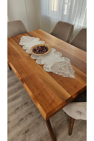 Şal Desen Fransız Dantelli Keten Gardeya Lüks Runner