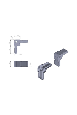Cateksss 20x20 Mm Yazı Tahtası Köşe Birleştirme Aparatı Gri - 46 Lı Paket