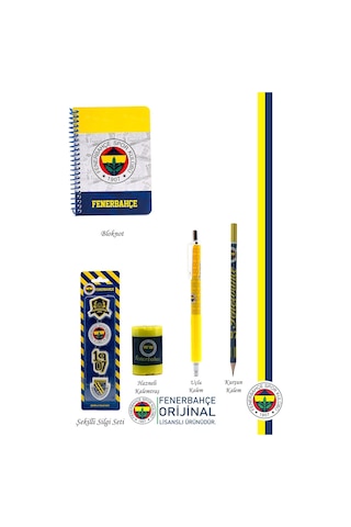 Fenerbahçe Orijinal Lisanslı Kalem Kalemtraş Bloknot Silgi Hediyelik Set Sarı Lacivert 005 Sarı-lacivert