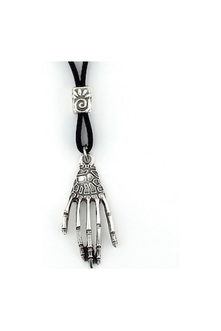 Solfera Metal Iskelet El Parmaklar Siyah Deri Erkek Kolye Q0587 Siyah