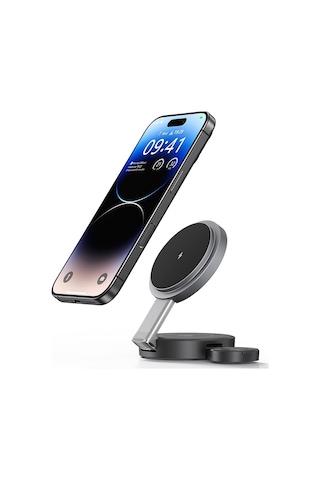 Usams Cd234 Katlanır 3'ü 1 Arada Manyetik Kablosuz Hızlı Şarj Cihazı Siyah