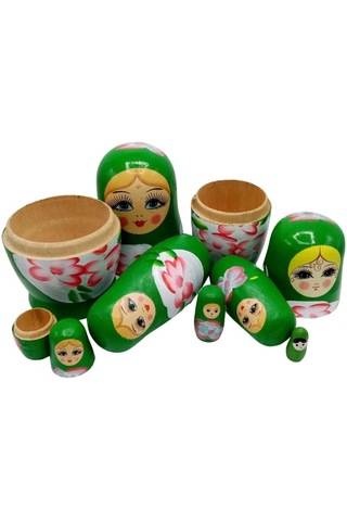 Mobgift Ahşap Tombul Iç Içe Matruşka Bebek 7li Set Yeşil