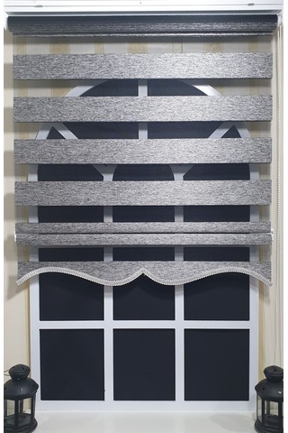 Zebra Stor Perde Siyah Gümüş Etek Dilimli St 009